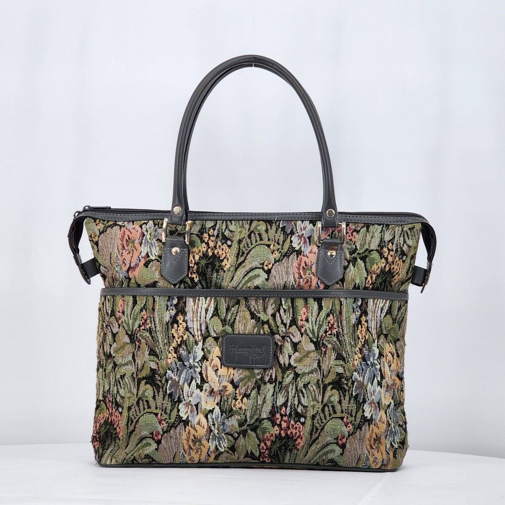 Hampshire Vintage Floral Plants Green Tapestry Tote Bag